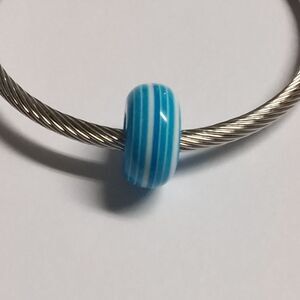 Blue‎ and White Striped Charm for Pandora Style Bracelet